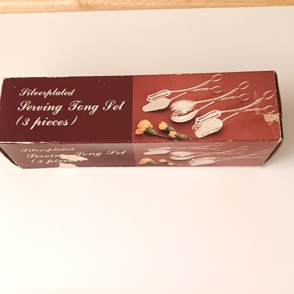 Three Vintage Silver Plated over Zinc Alloy Serving Tongs in Original Box - Picture 6 of 15